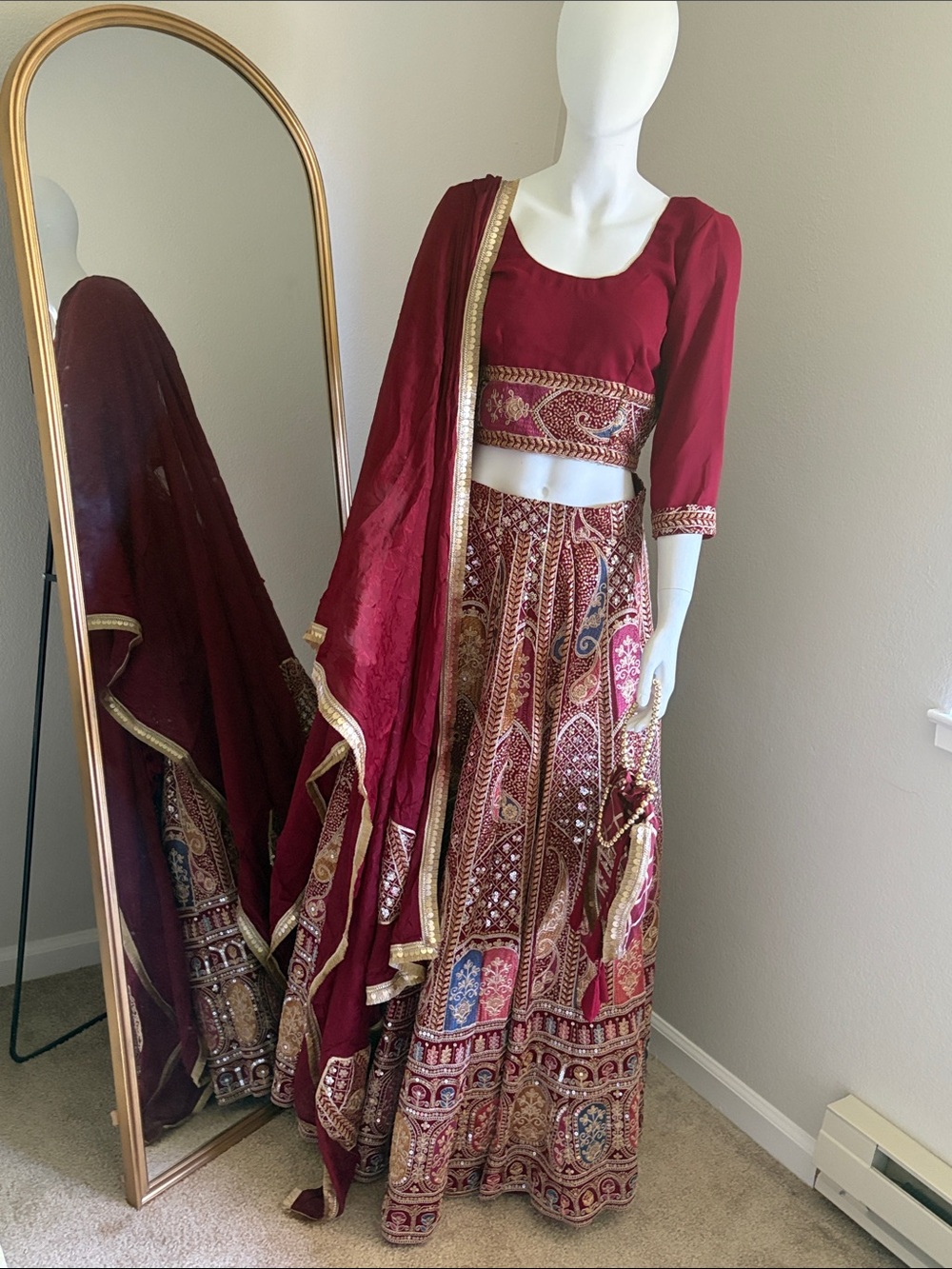 Statement Elegant Red and Gold Embroidered Lehenga Indian party outfit